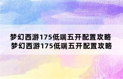 梦幻西游175低端五开配置攻略 梦幻西游175低端五开配置攻略